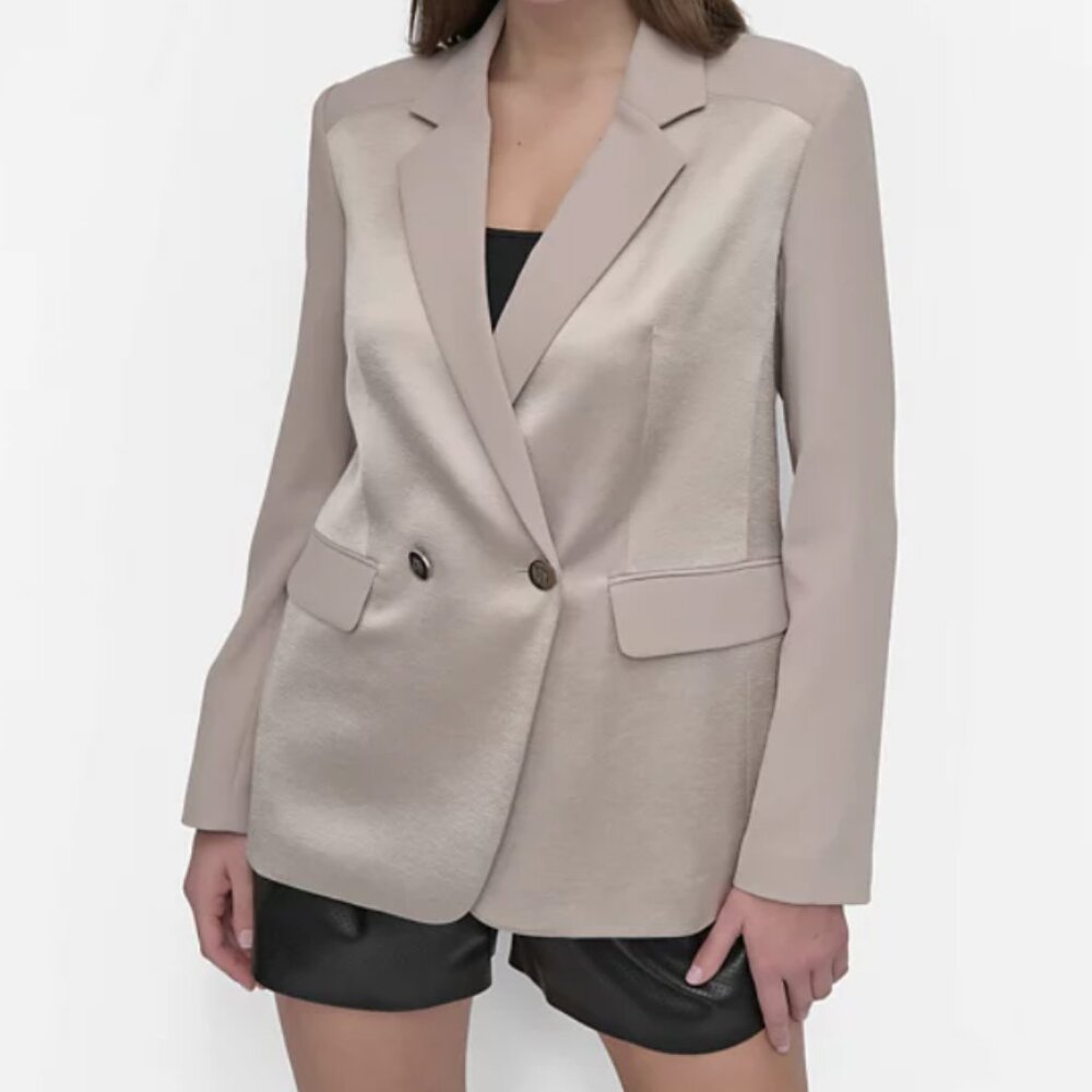 DKNY Blazer Women's XL Open-Back Contrast Texture Lined‎ Academia Work Oversized
